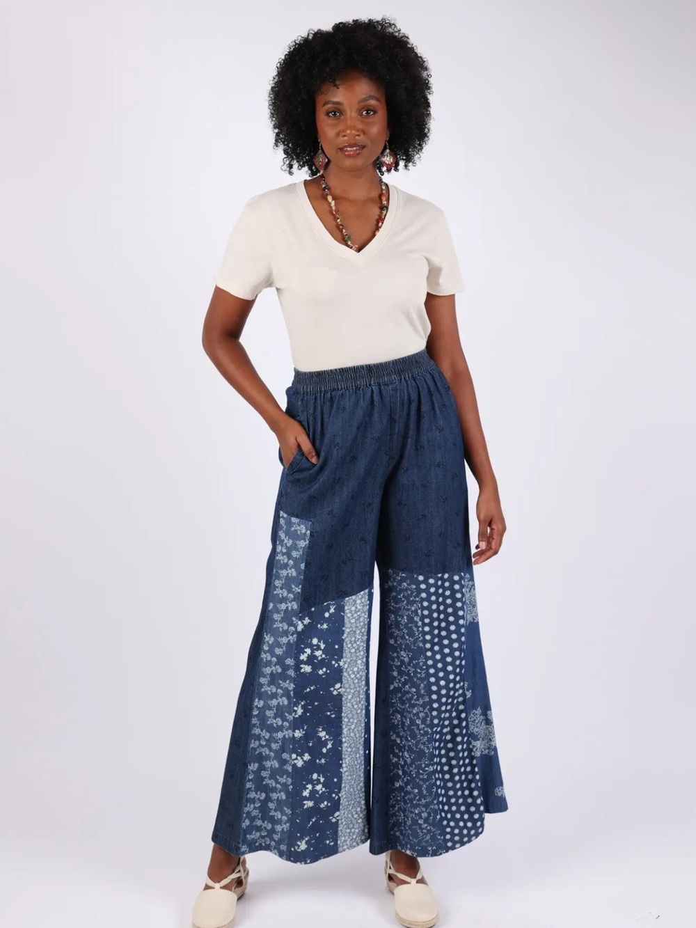 225724 Denim | Sacred Threads Indigo Denim Patchwork Palazzo Pants | Sz S/M-L/XL